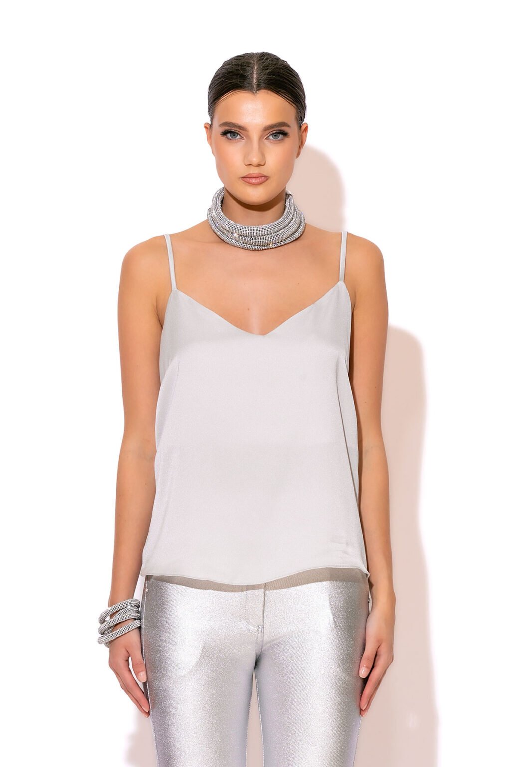 C-THROU Satin Camisole top with fully adjustable thin shoulder straps designed for a slightly loose fit Made In Hellas