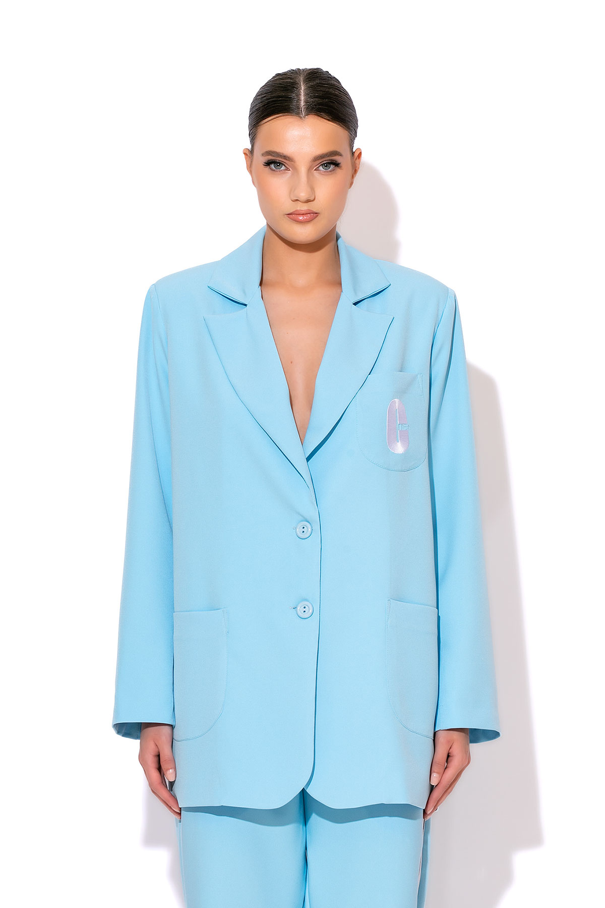 C-THROU Side-stripe Crepe Oversized Blazer. This Oversize Blazer is perfect for anytime wear with an easy, relaxed feel.