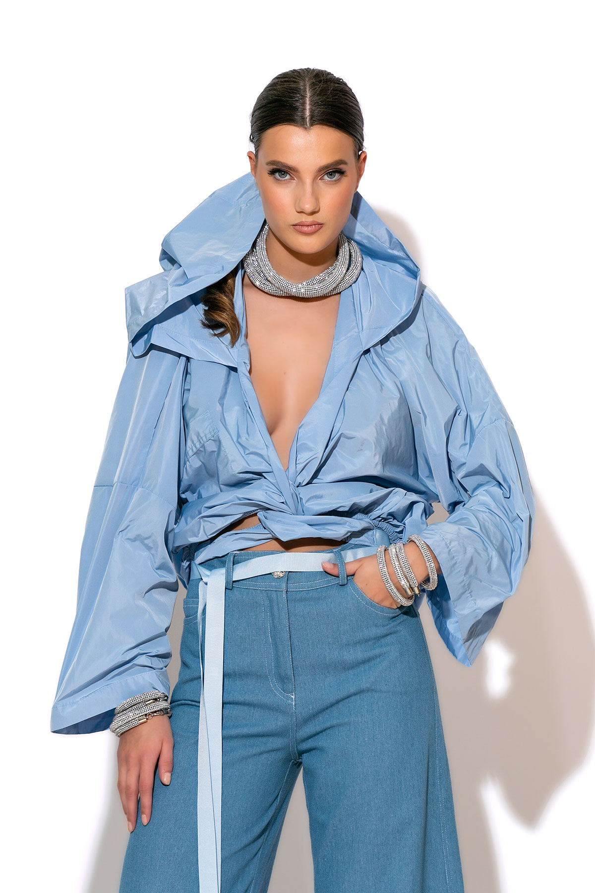 Everyday Bonnie Hooded Taffeta Jacket With Long Sleeves and Loose Fit