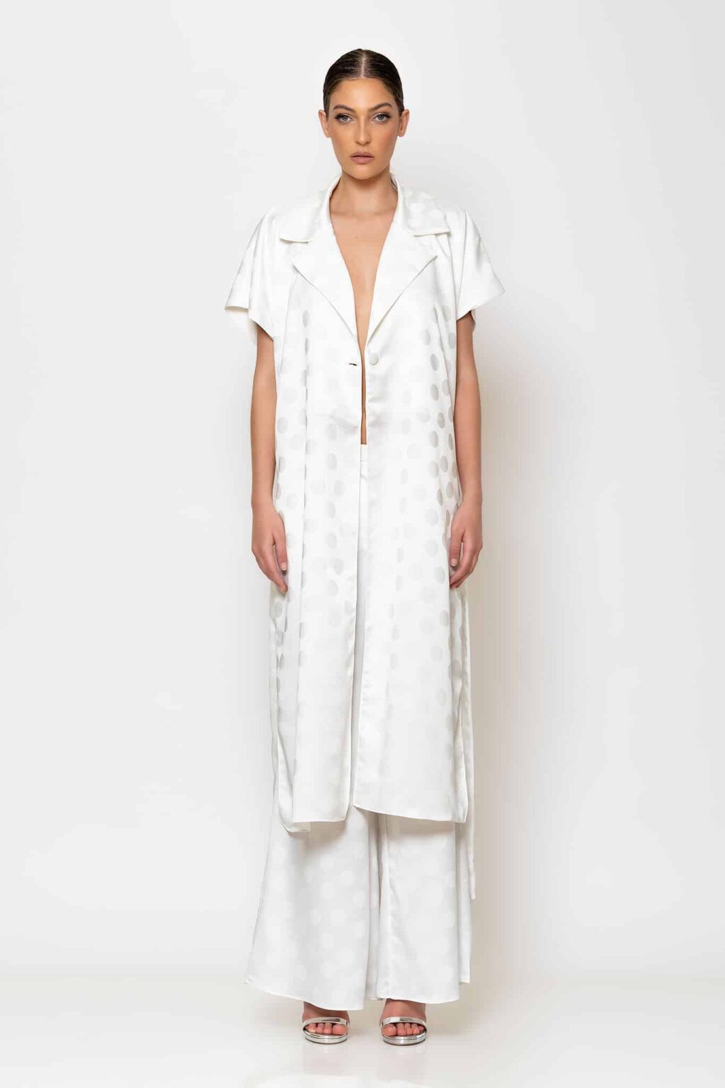 Jacquard satin wide leg pants