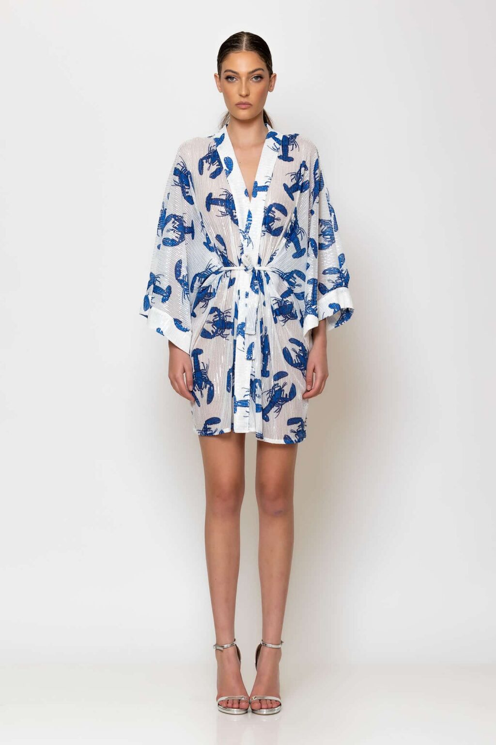 Sequined belted kimono dress