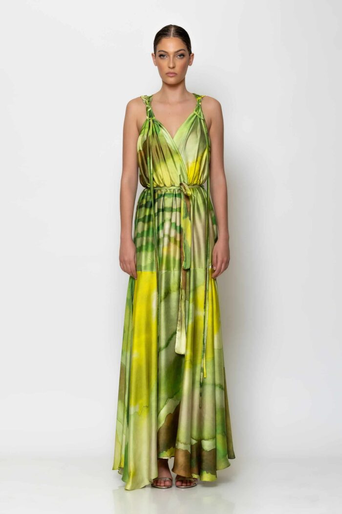 Maxi wrap print satin dress