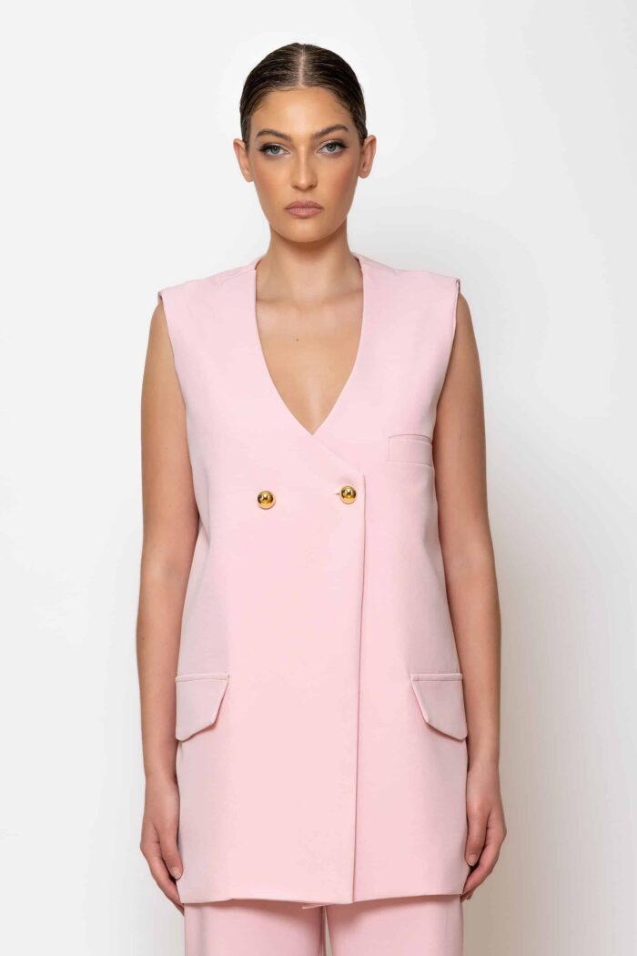 Open back double breasted sleeveless jacket