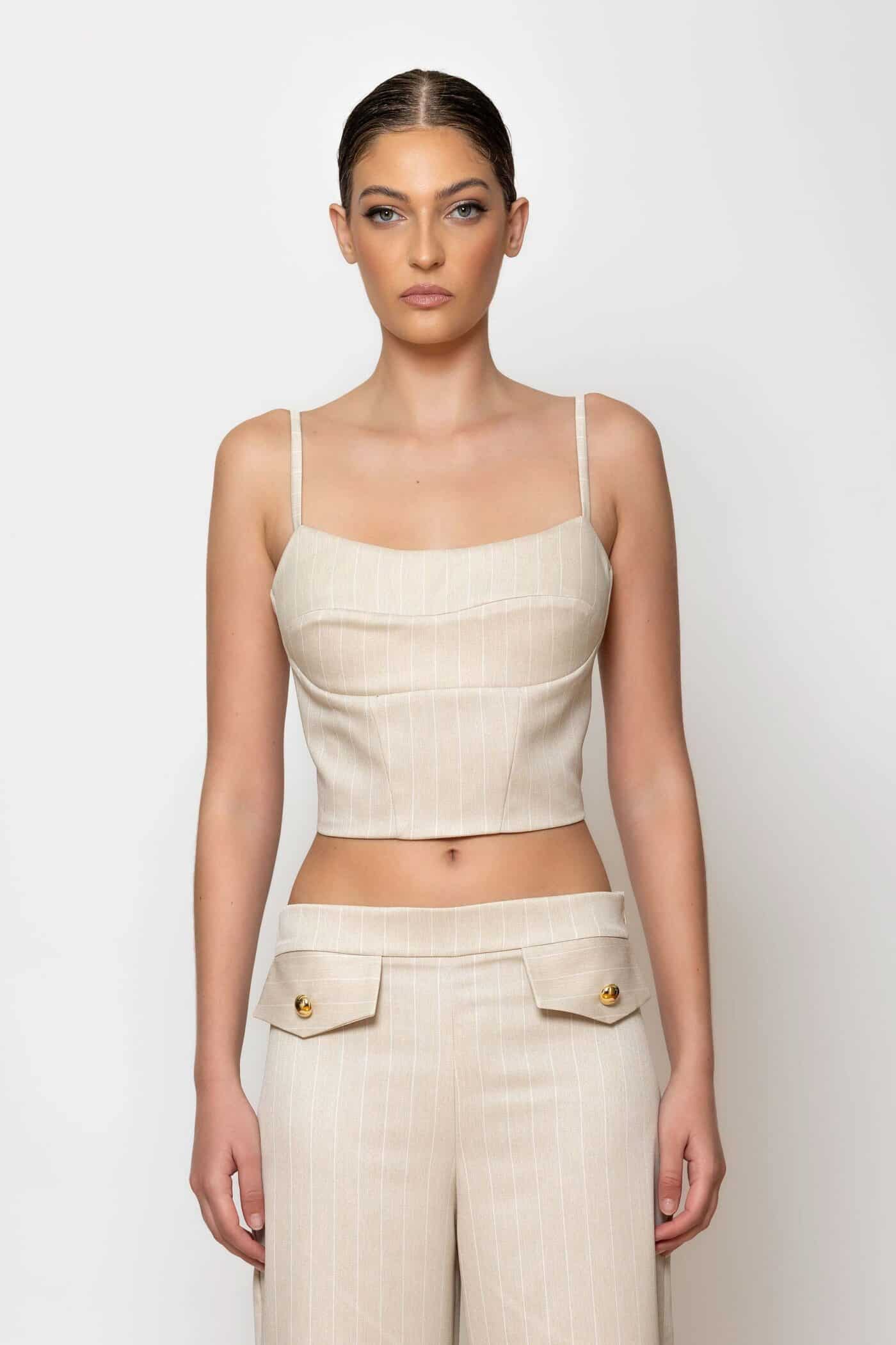 Striped crop corset bustier top