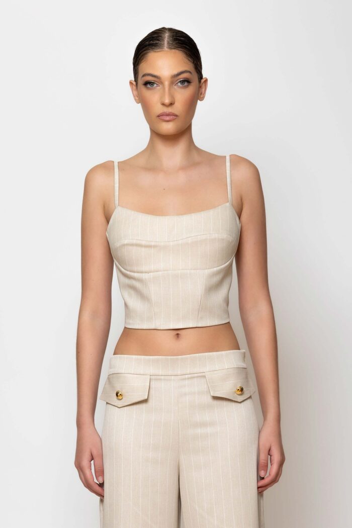 Striped crop corset bustier top
