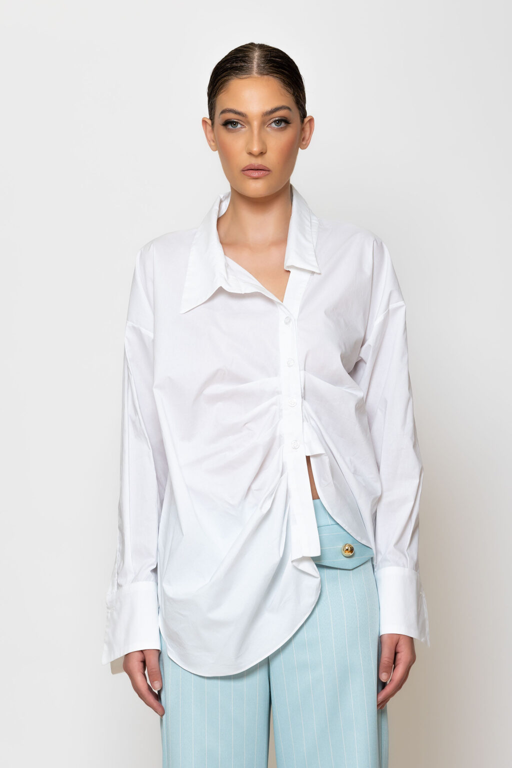 Draped front cotton shirt