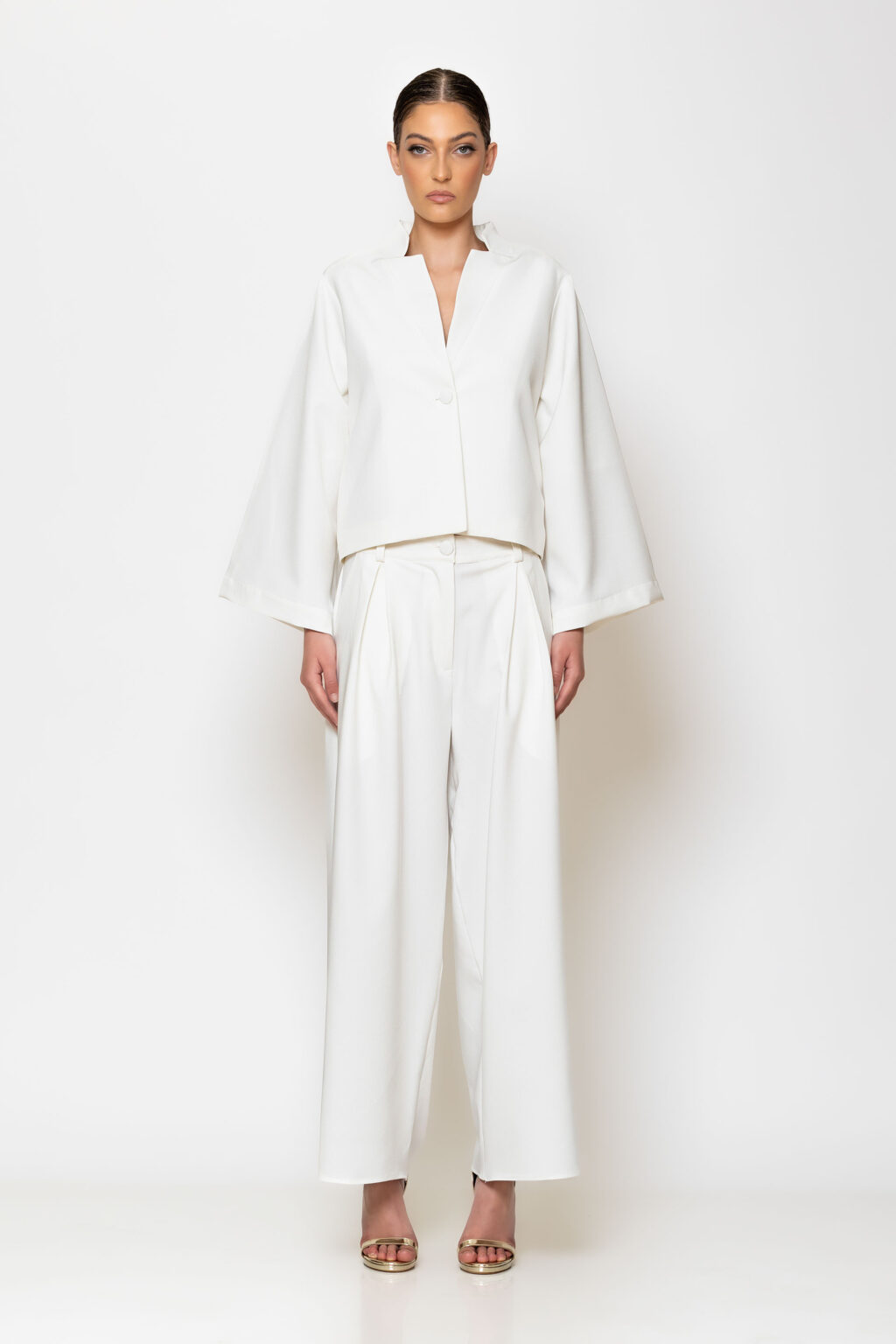 Pleated crepe wide leg pants