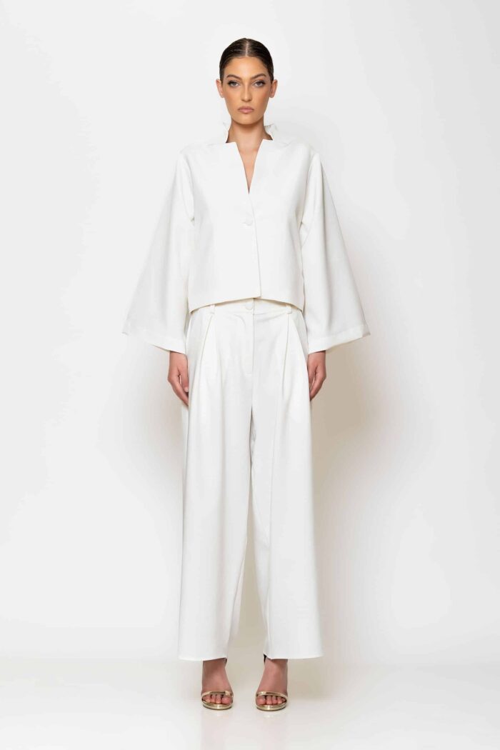 Pleated crepe wide leg pants