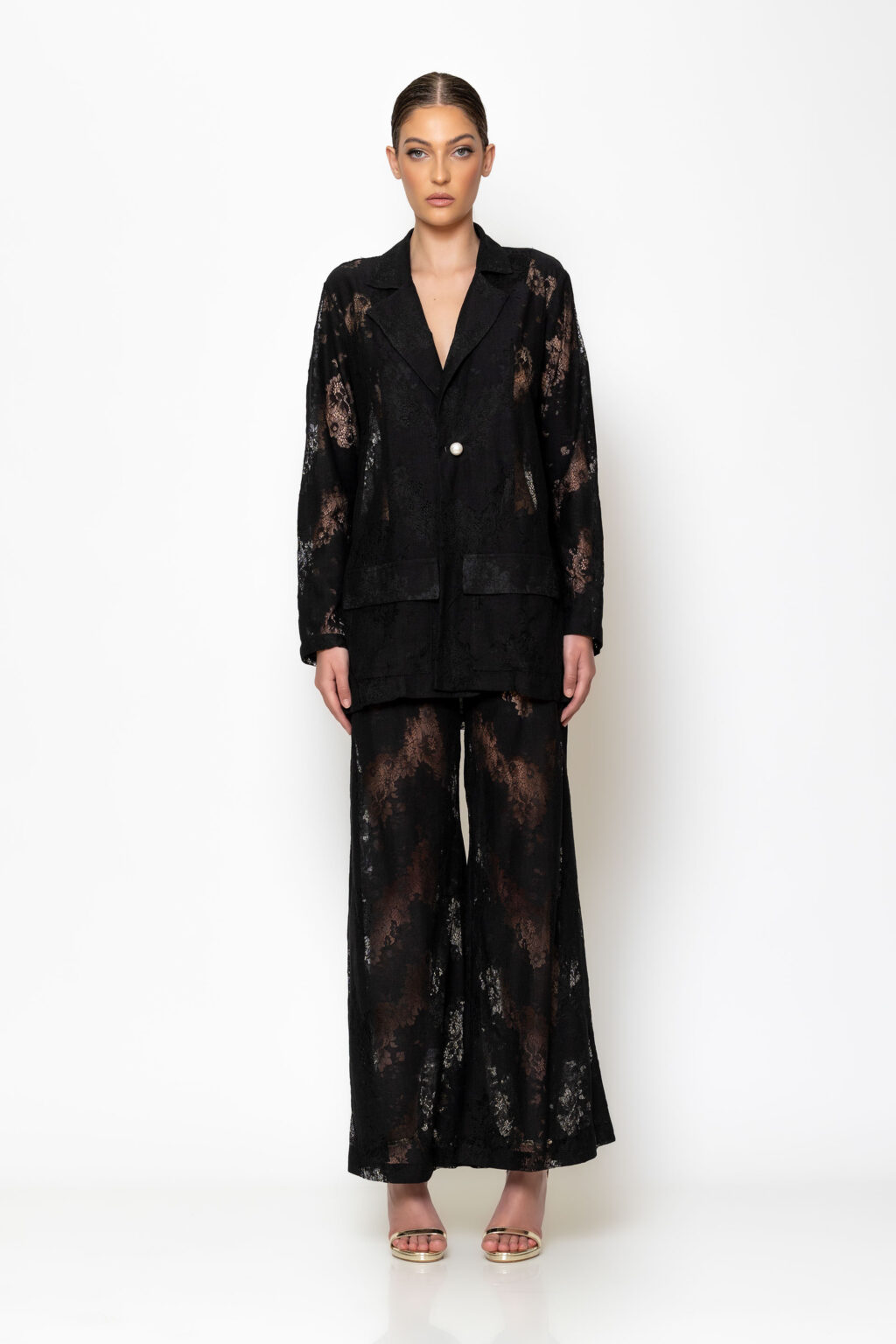 Black sheer lace pants