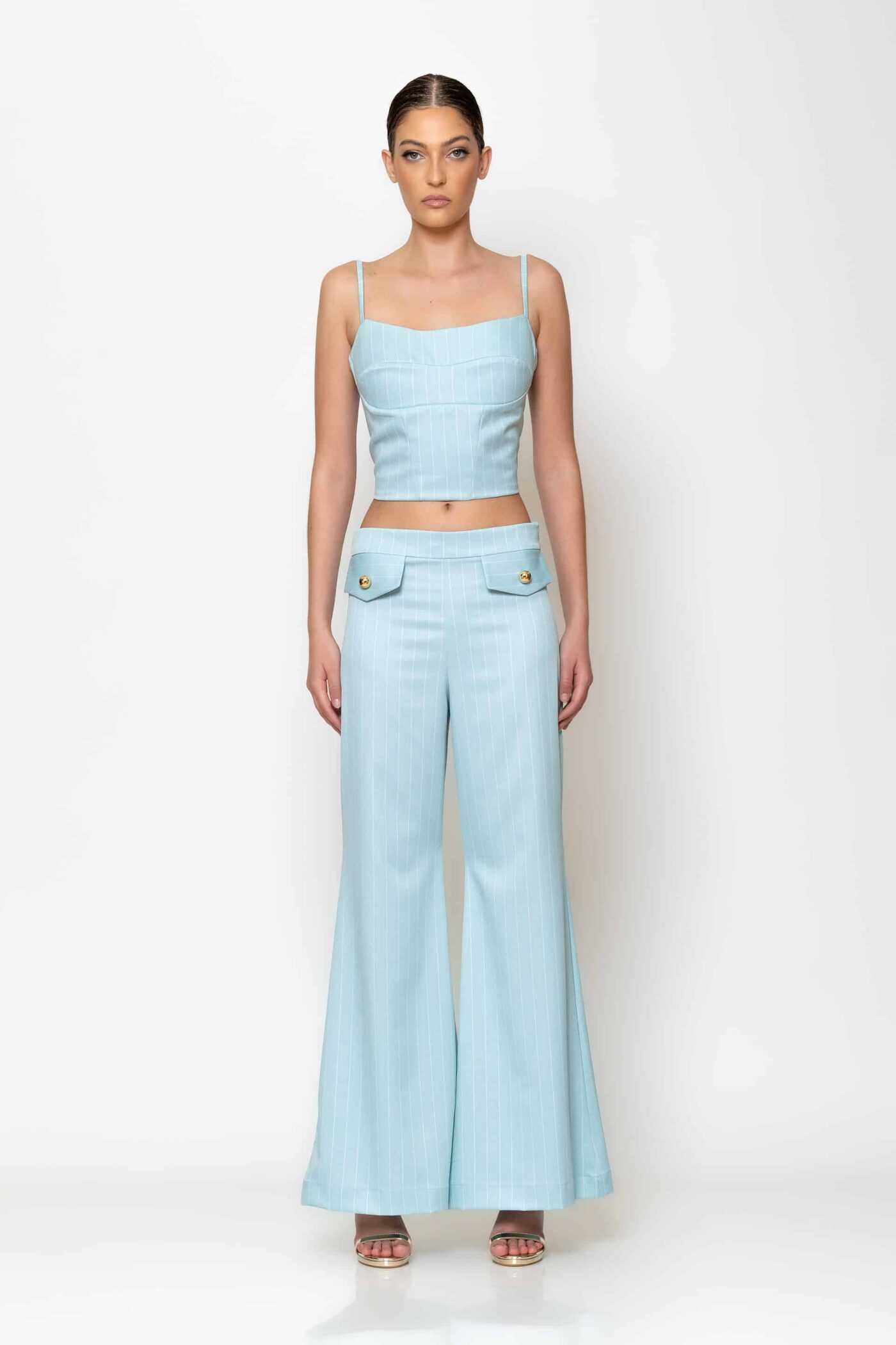 Flap pockets striped pants