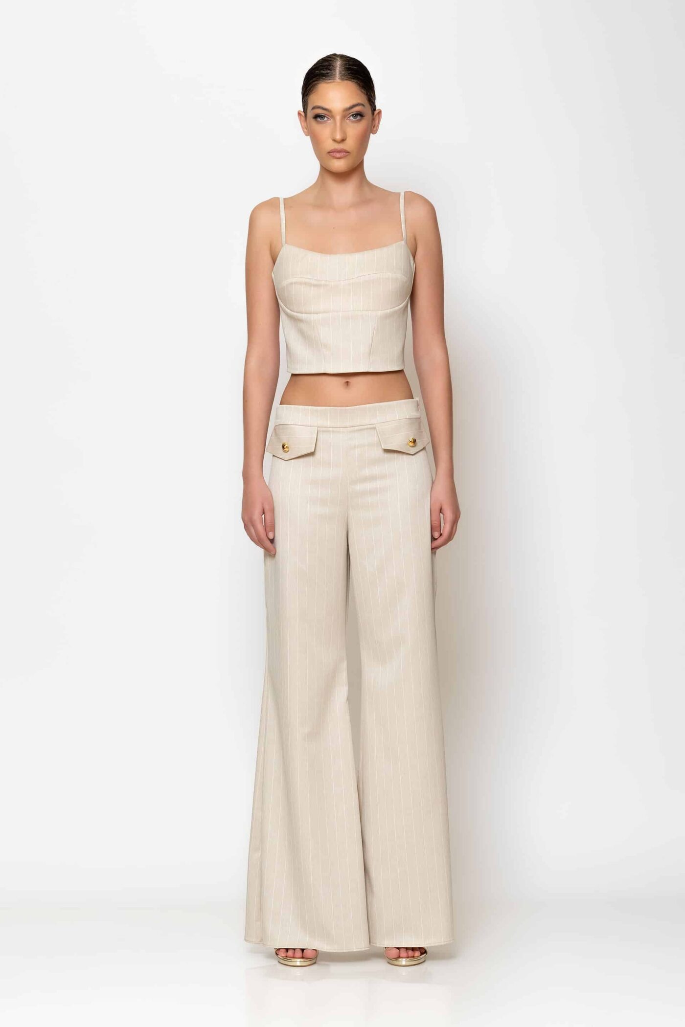 Flap pockets striped pants