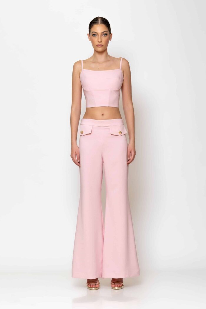 Flap pockets crepe pants