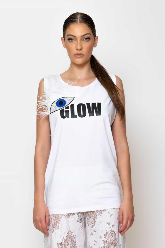 Eye and logo embellished T-shirt