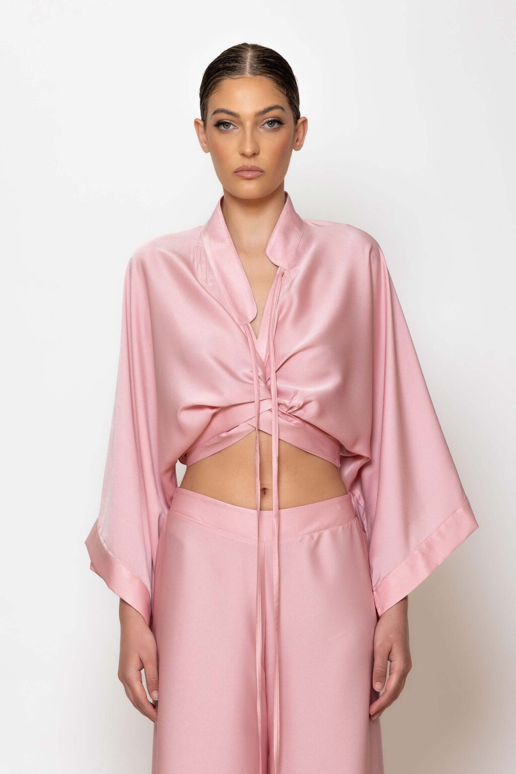 Tie front satin crop top