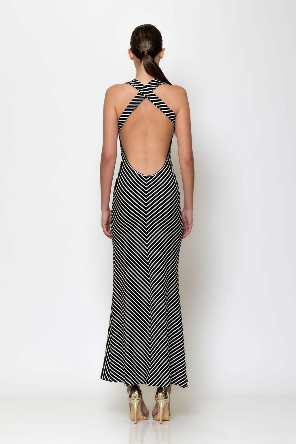 Maxi striped open back dress