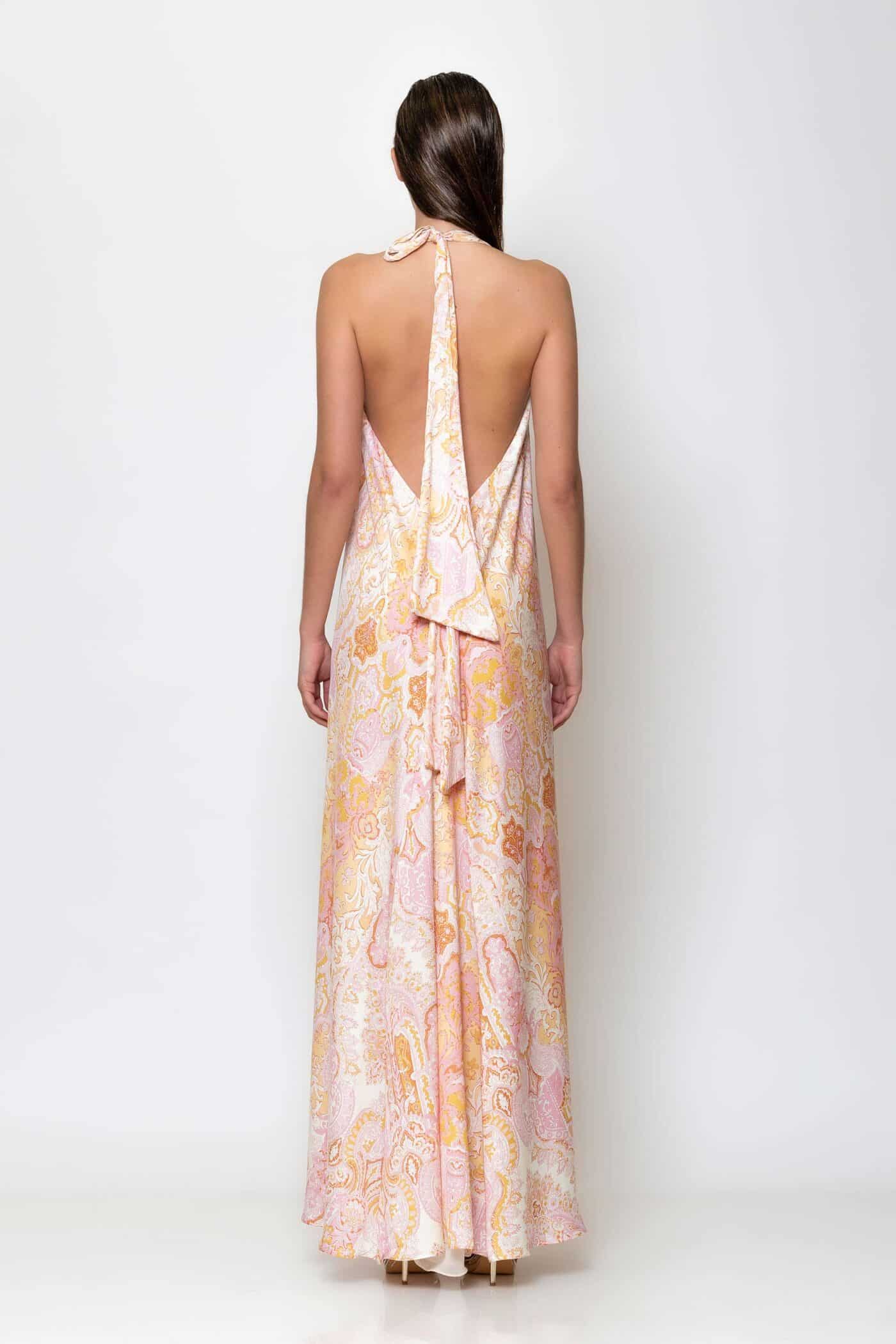 Maxi halterneck satin print dress
