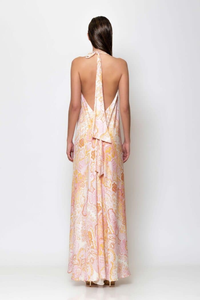 Maxi halterneck satin print dress