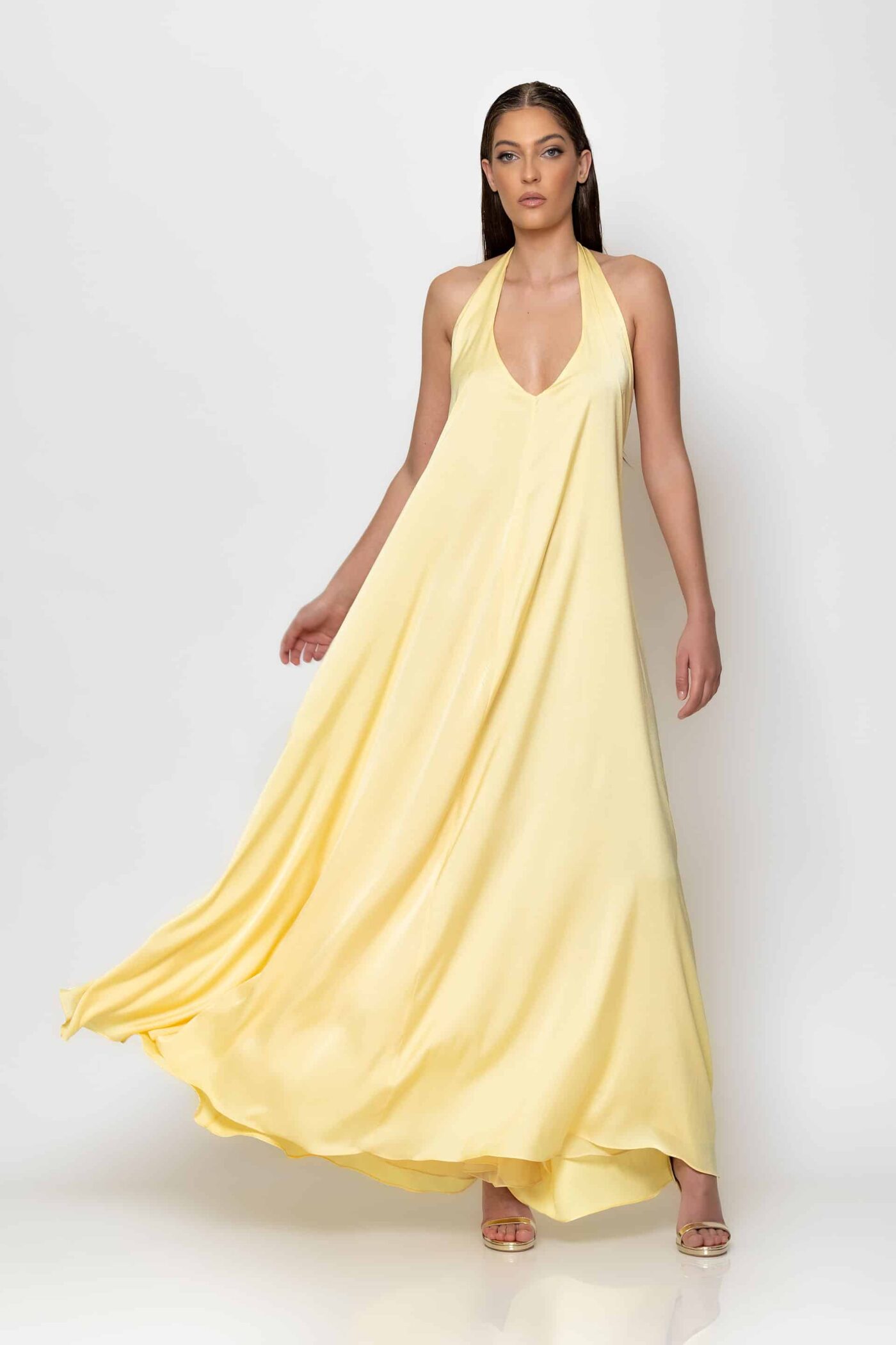 Maxi halterneck satin dress