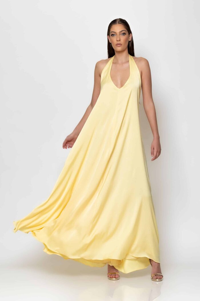 Maxi halterneck satin dress