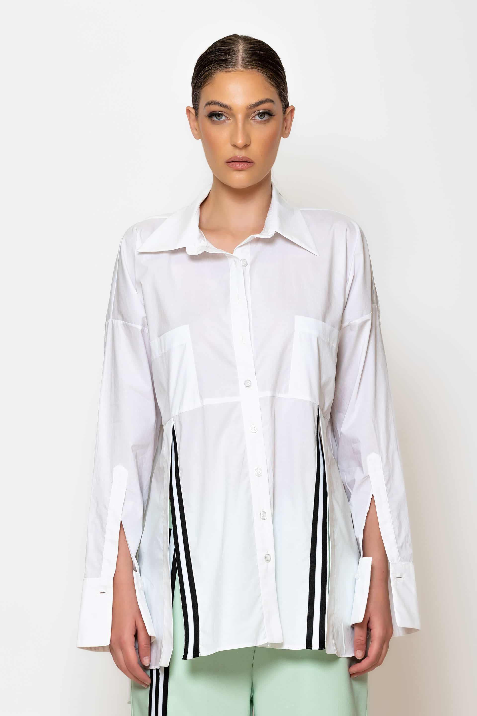Front stripe cotton shirt