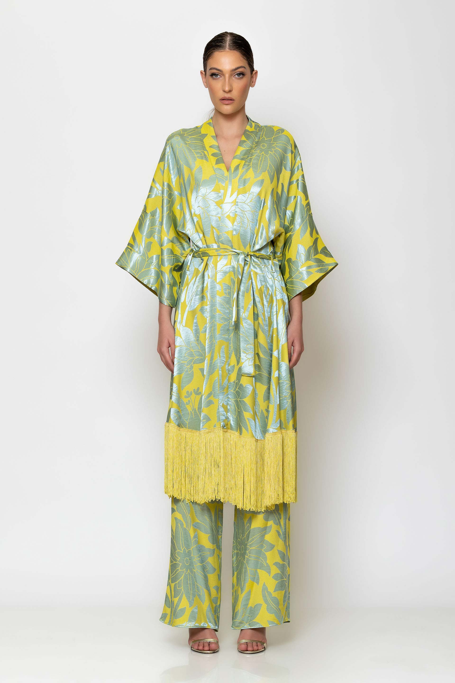 Jacquard satin wide leg pants