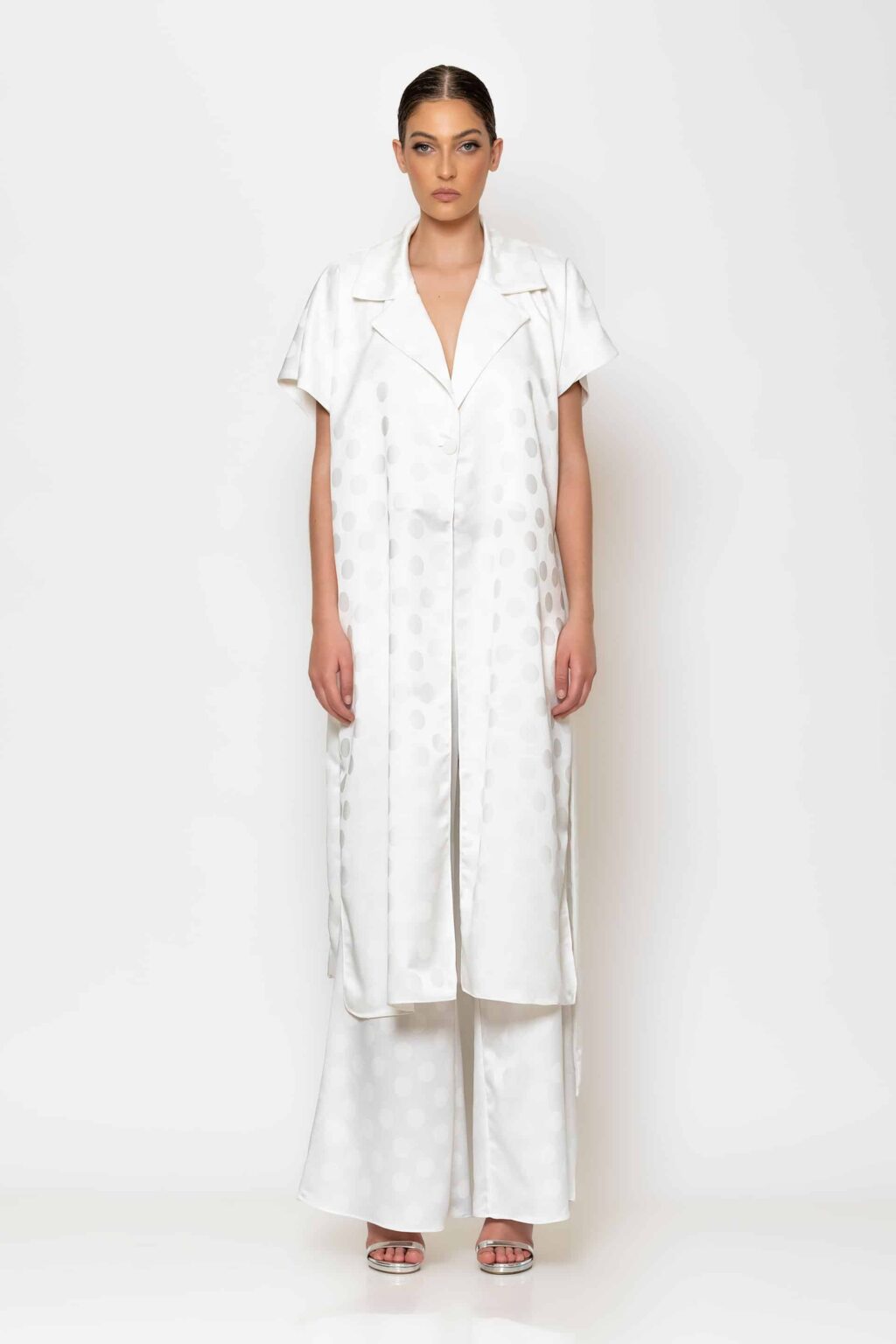 Jacquard satin longline kimono