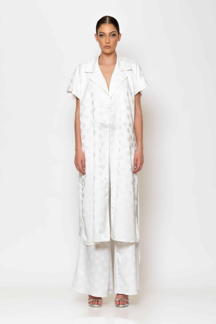 Jacquard satin longline kimono