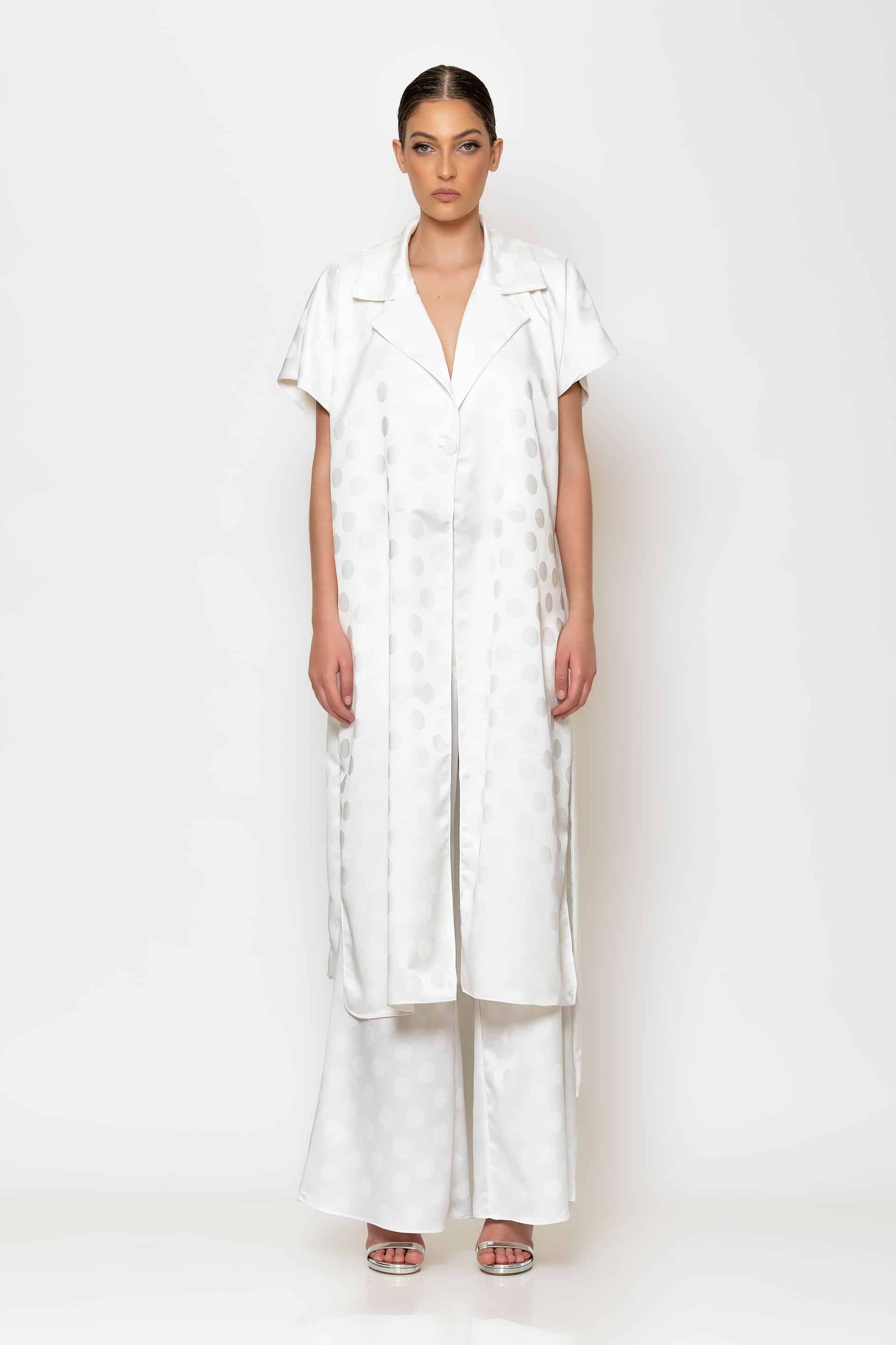 Jacquard satin longline kimono