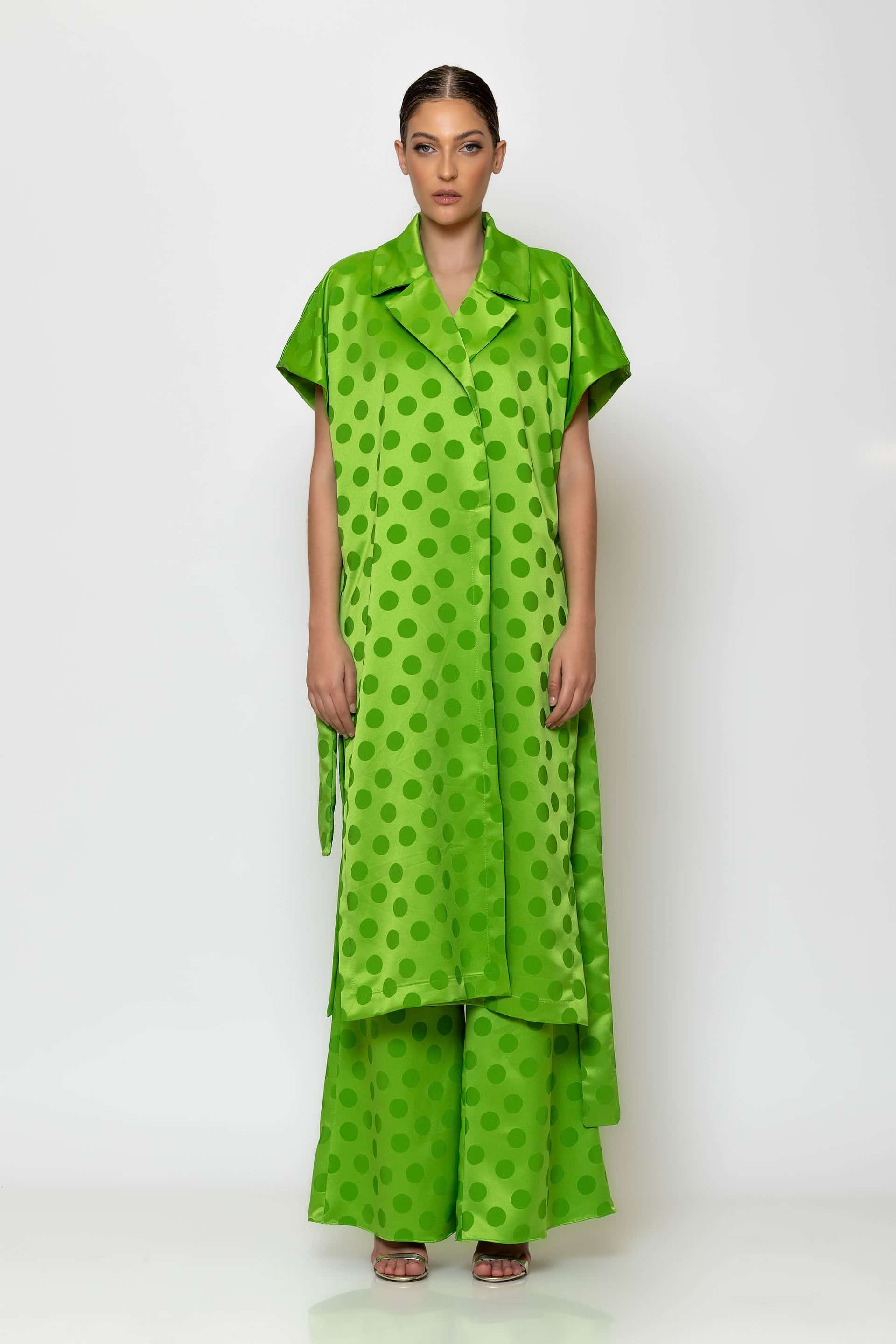 Jacquard satin wide leg pants