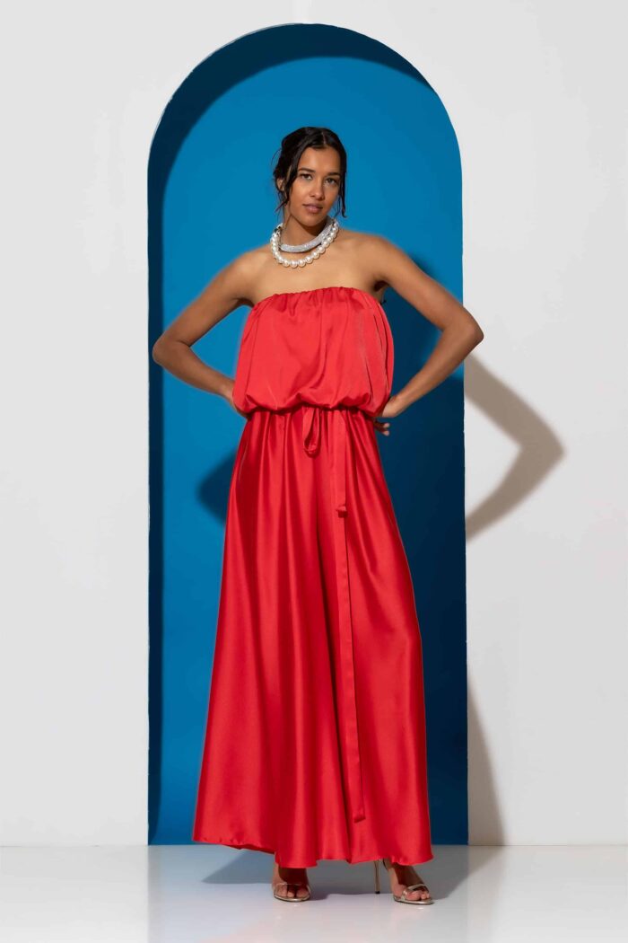Strapless satin wide-leg jumpsuit