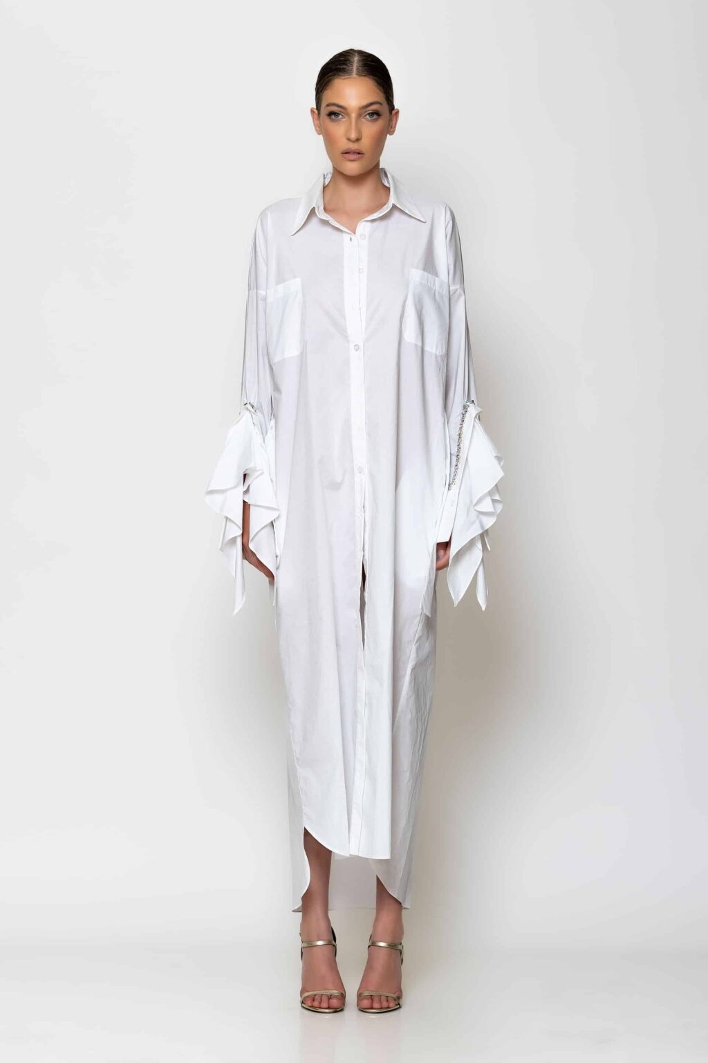 Crystal embellished cotton shirt dress