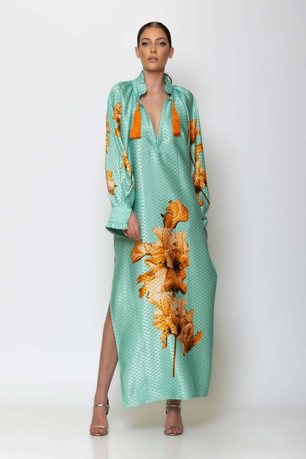 Maxi jacquard satin kaftan dress