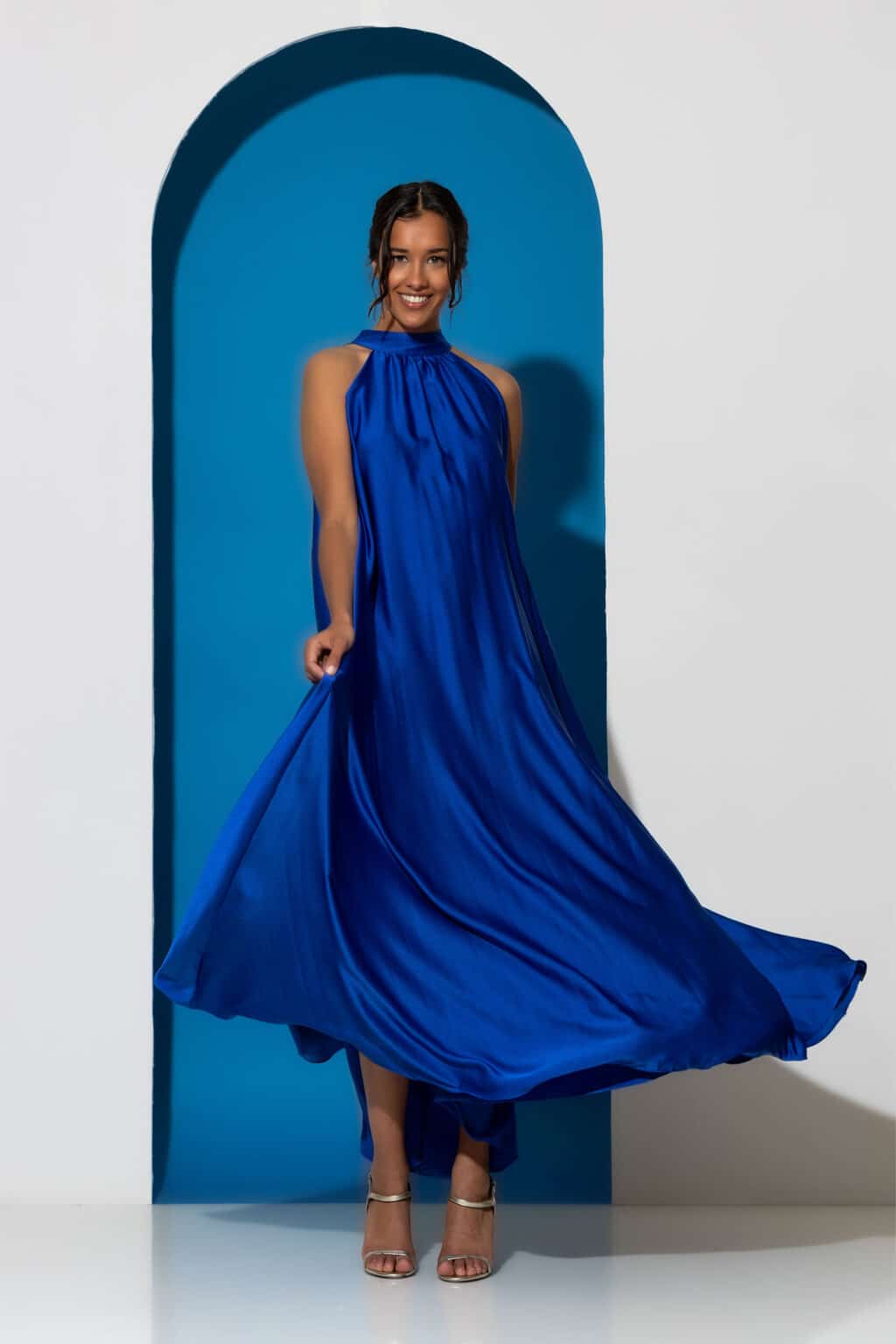 Maxi halterneck satin dress
