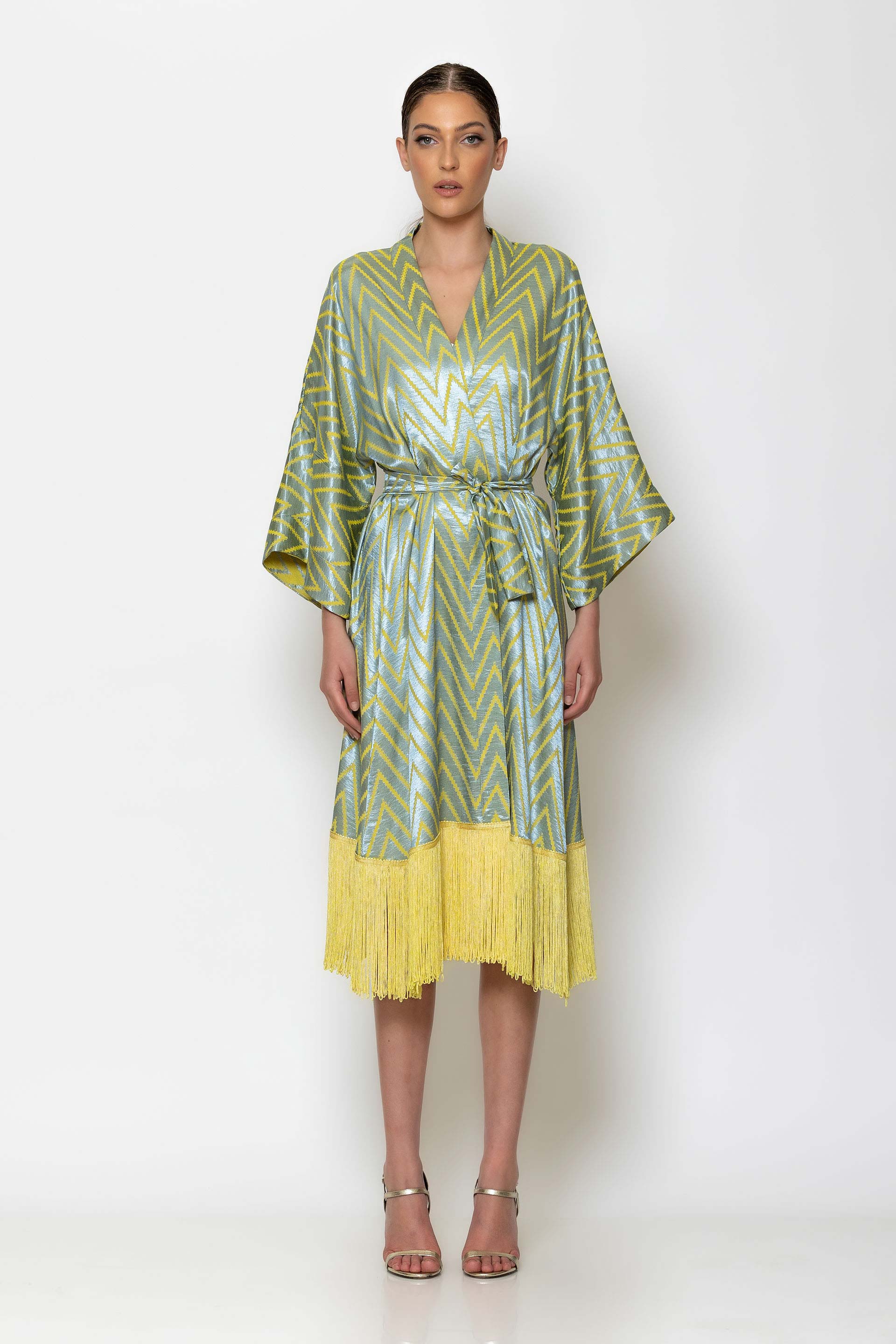 Jacquard wave fringed kimono dress