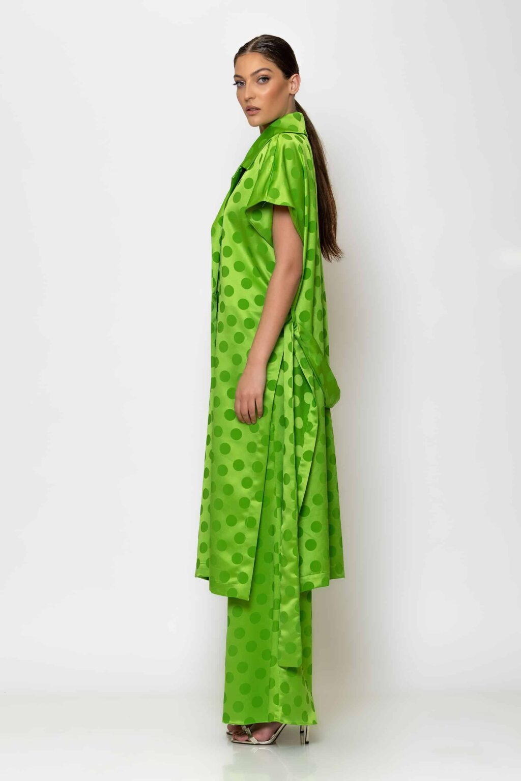 Jacquard satin longline kimono
