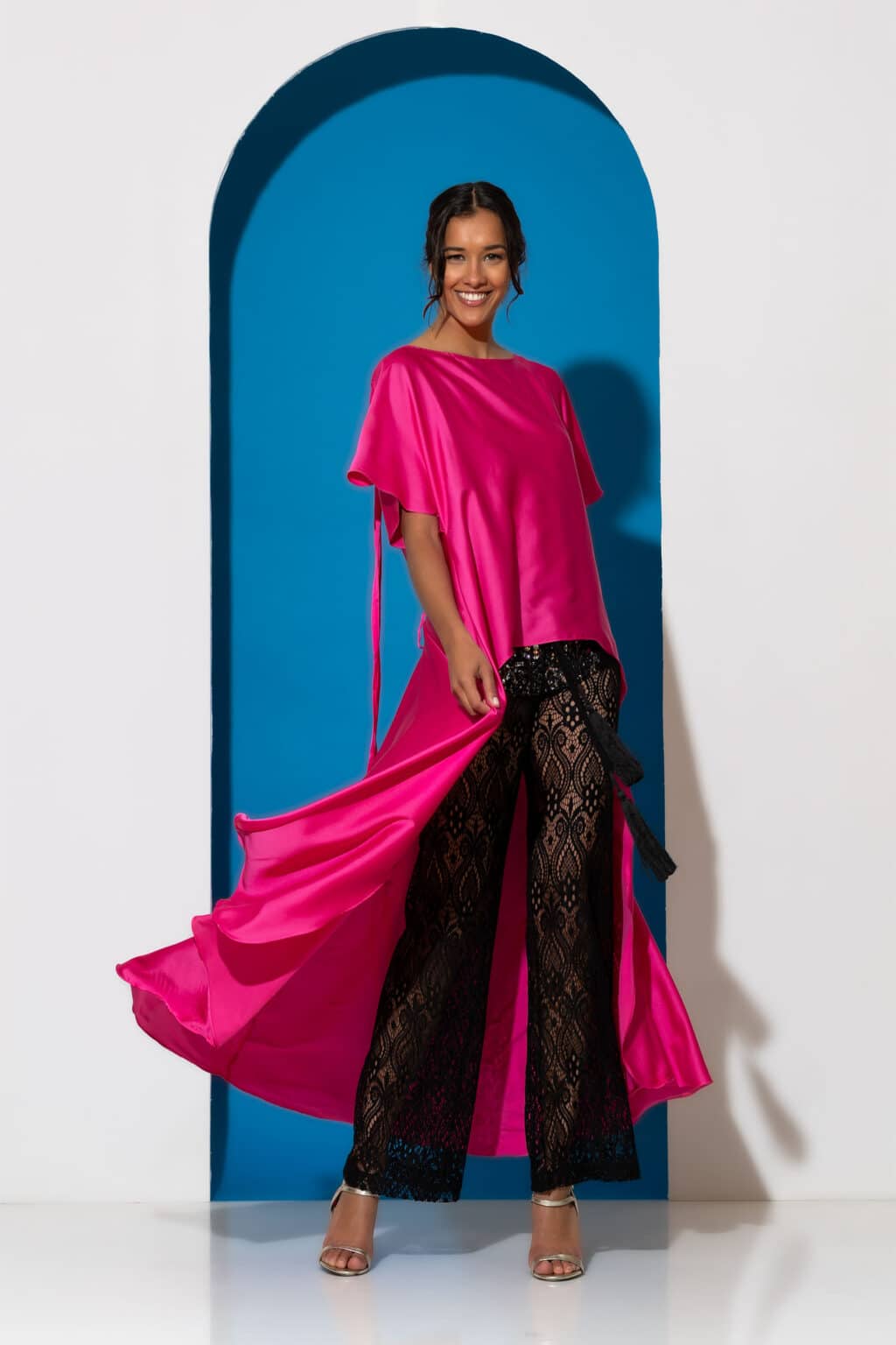 Satin asymmetrical loose tunic