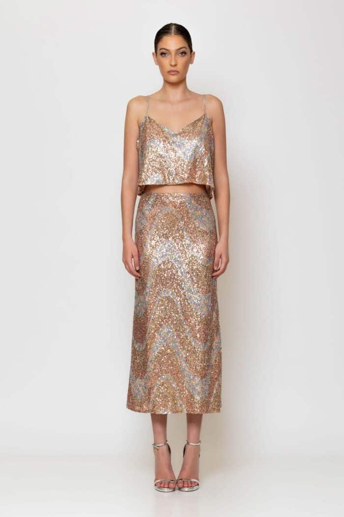 Midi zigzag sequined skirt