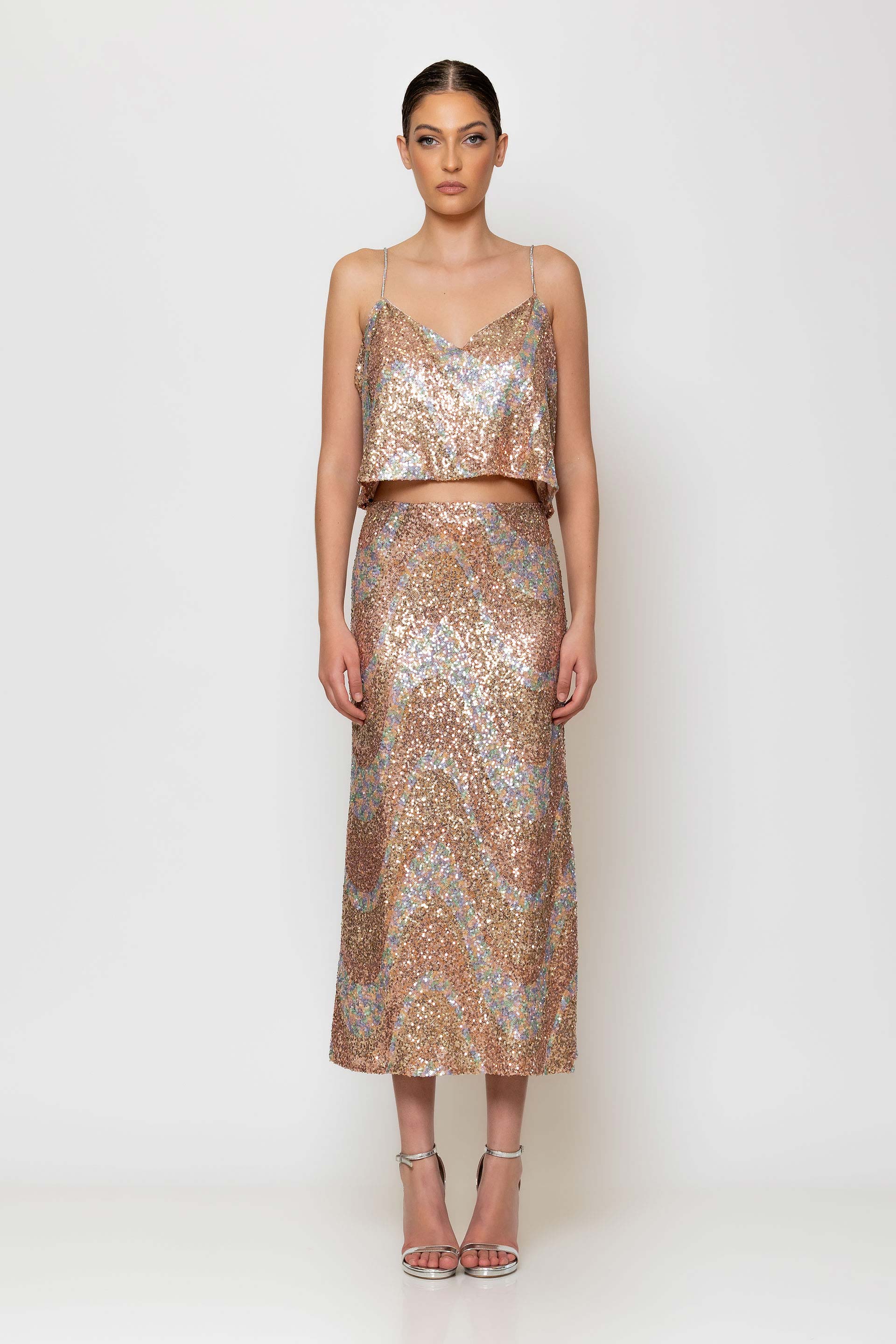 Midi zigzag sequined skirt