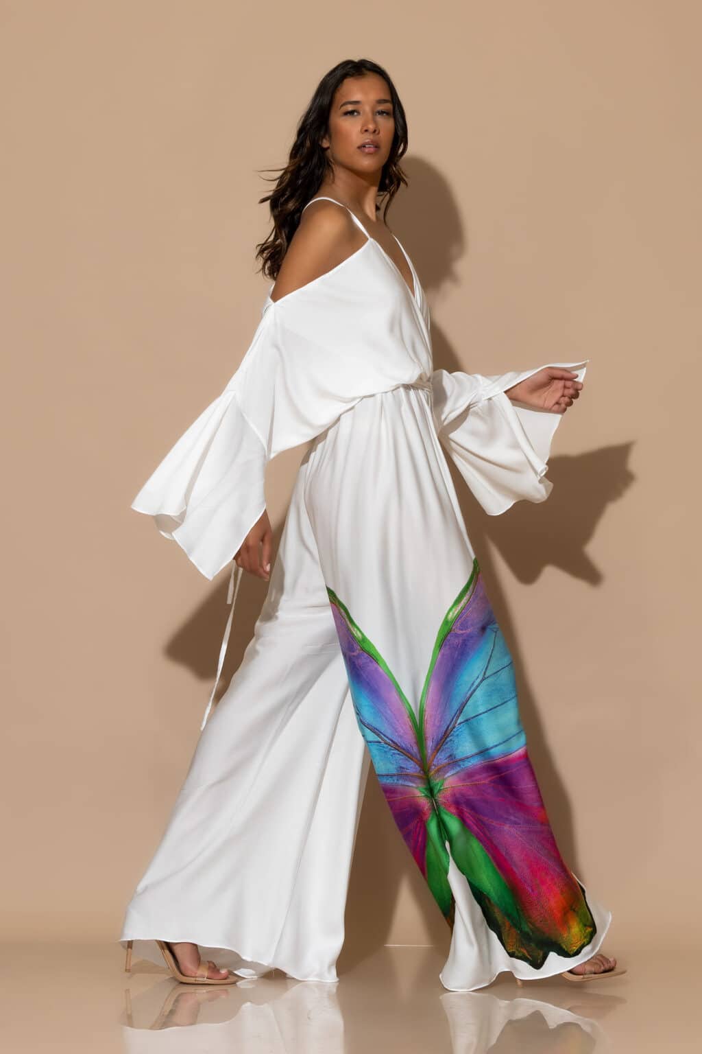 Satin wide leg butterfly jumpsuit in Side view