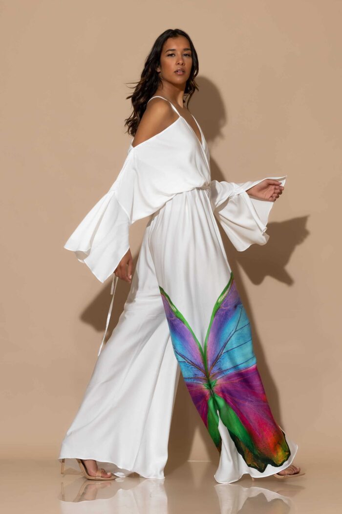 Satin wide leg butterfly jumpsuit in Side view