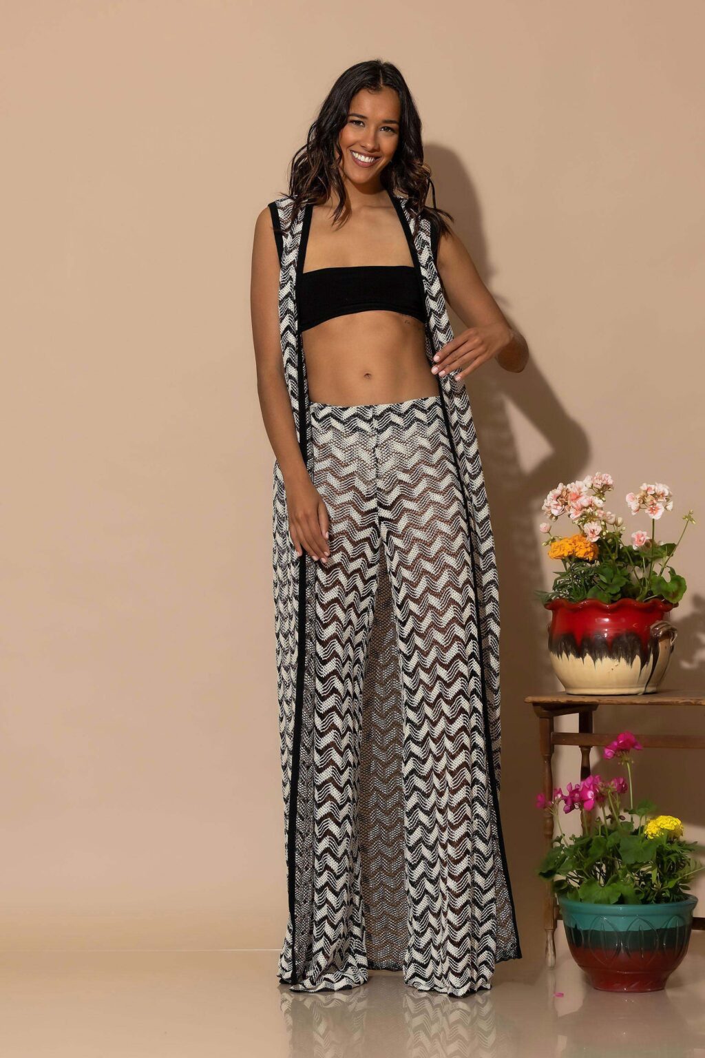 Crochet knit wide leg pants