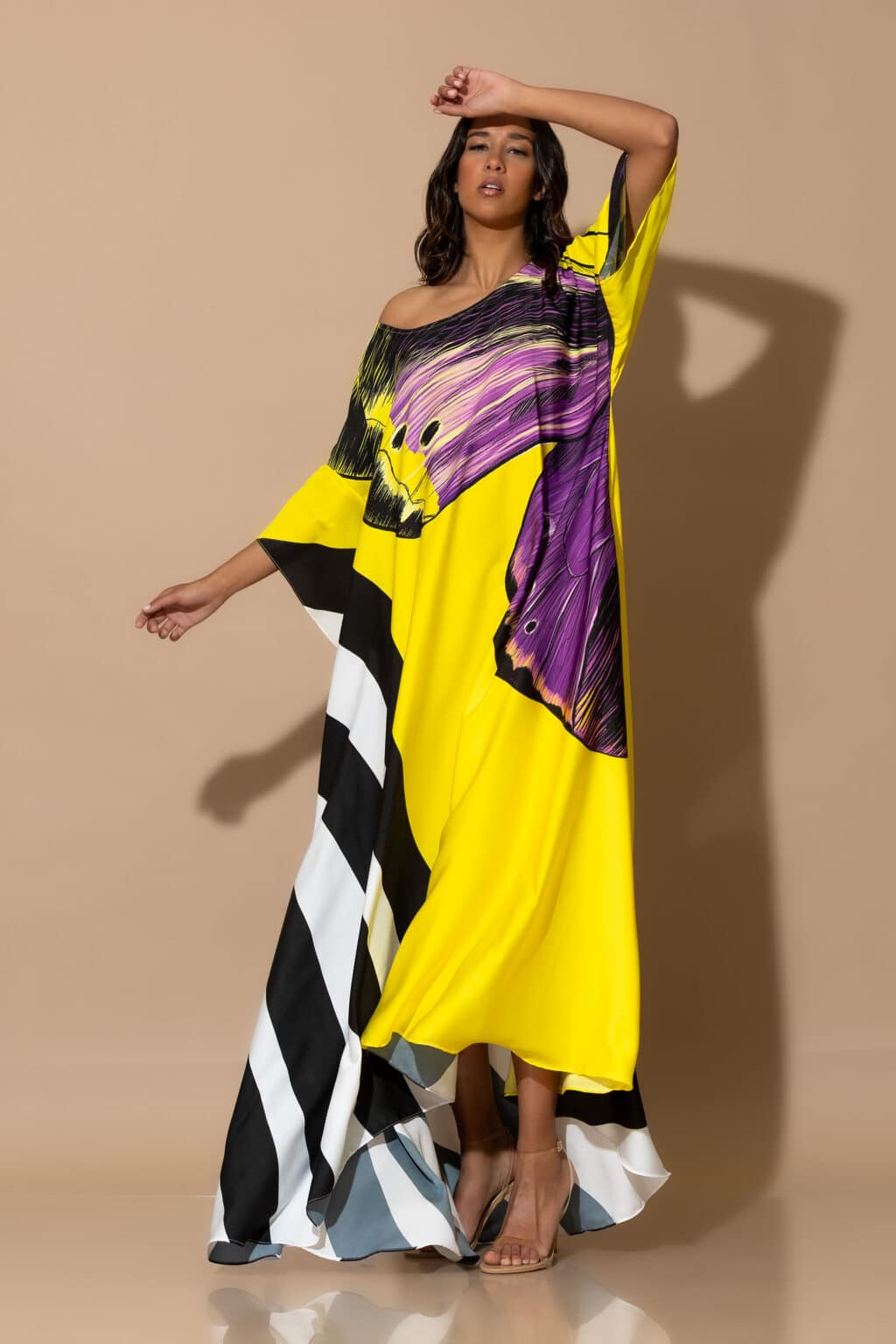 GOLD-GLOW Printed Satin Oversized Maxi Dress