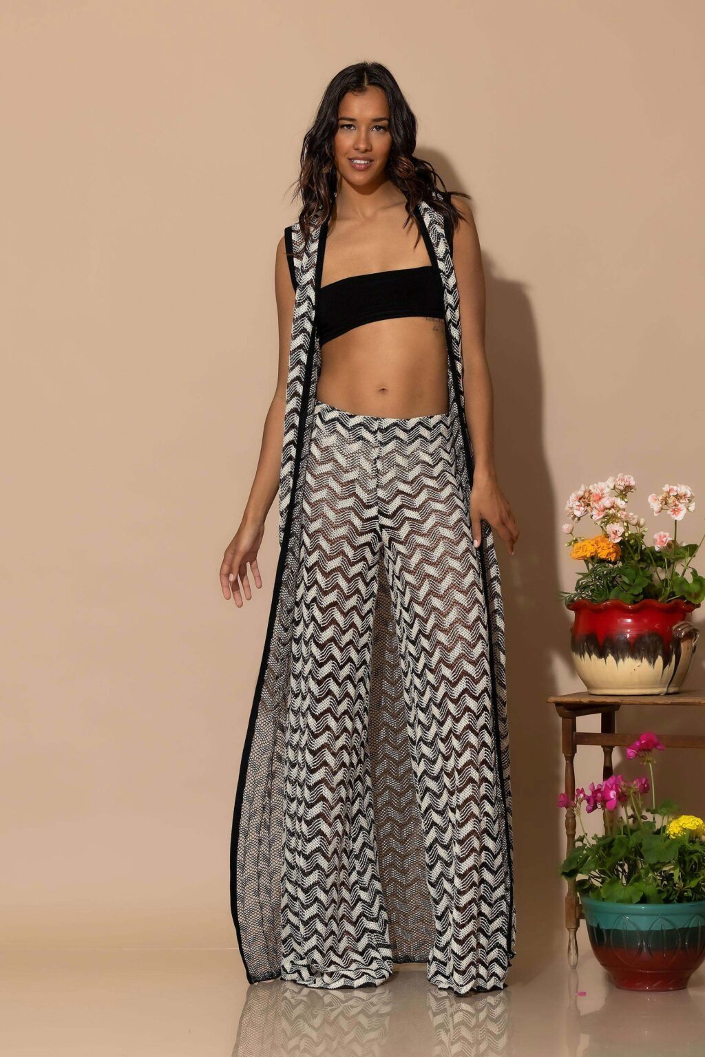 Crochet knit maxi kimono