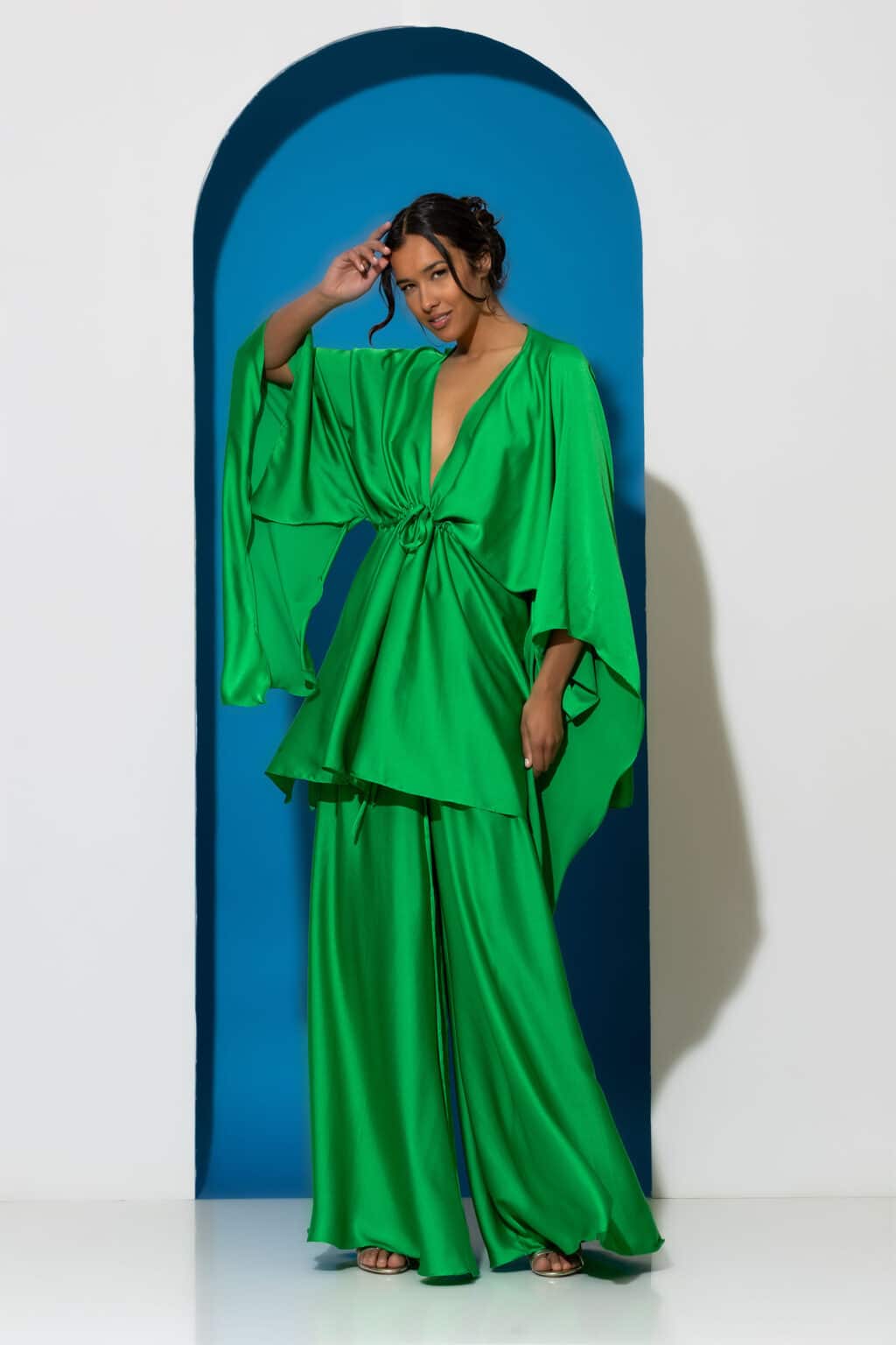 Satin wide leg pants with elasticated waist