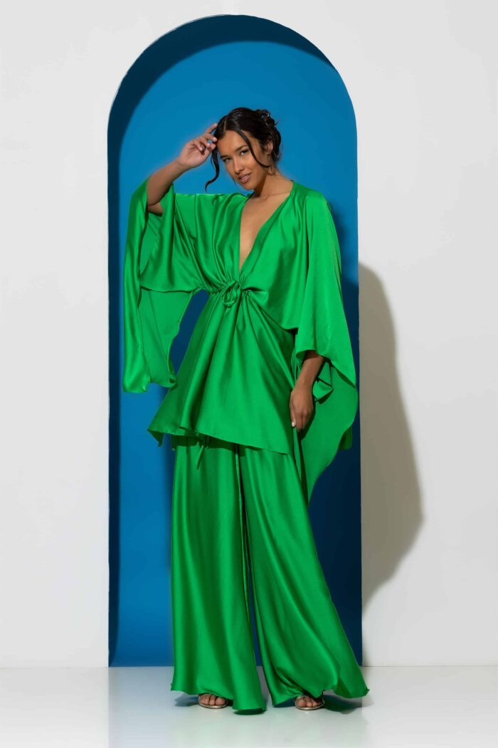 Satin wide leg pants with elasticated waist
