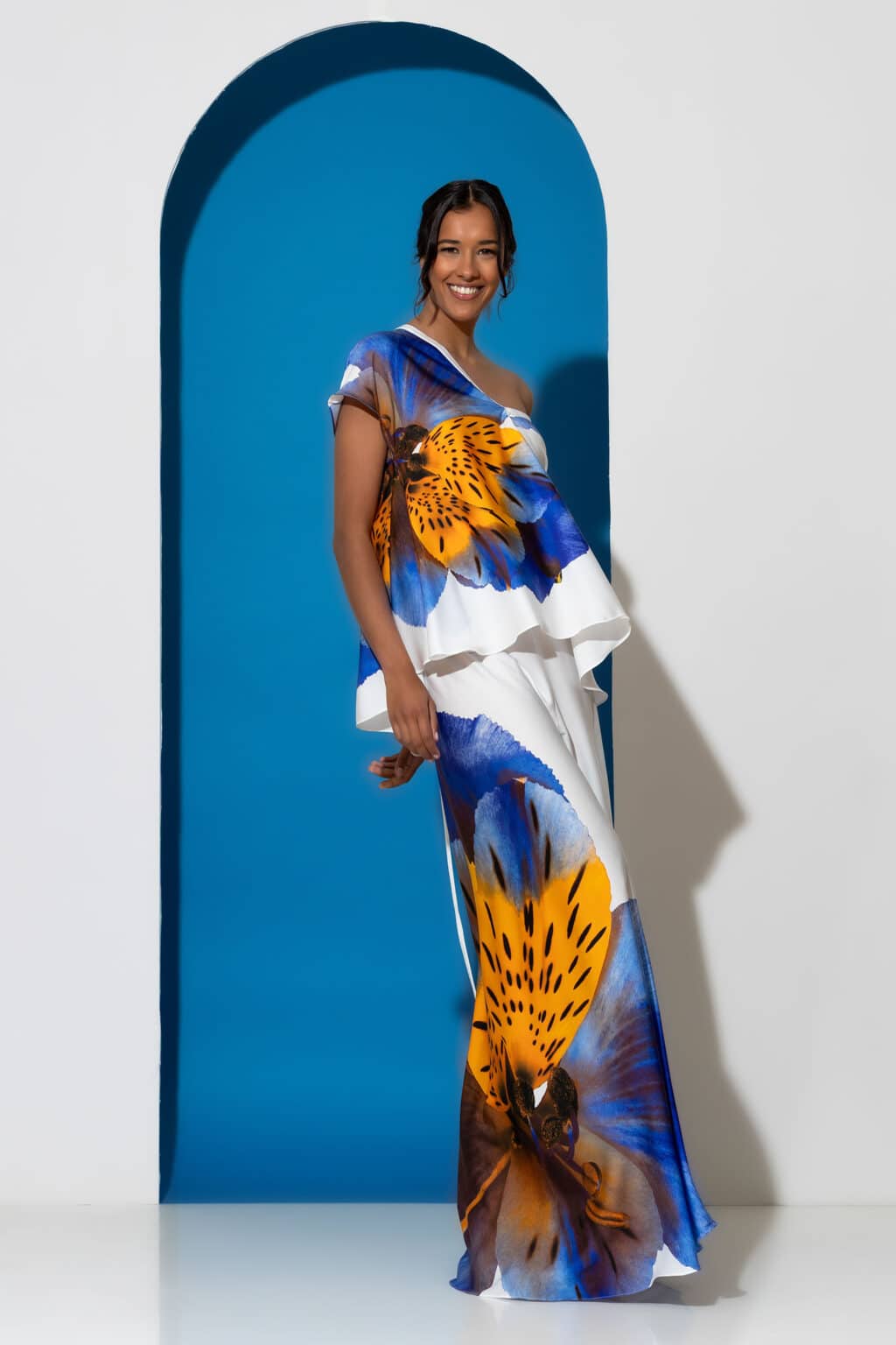 Printed satin wide leg pants