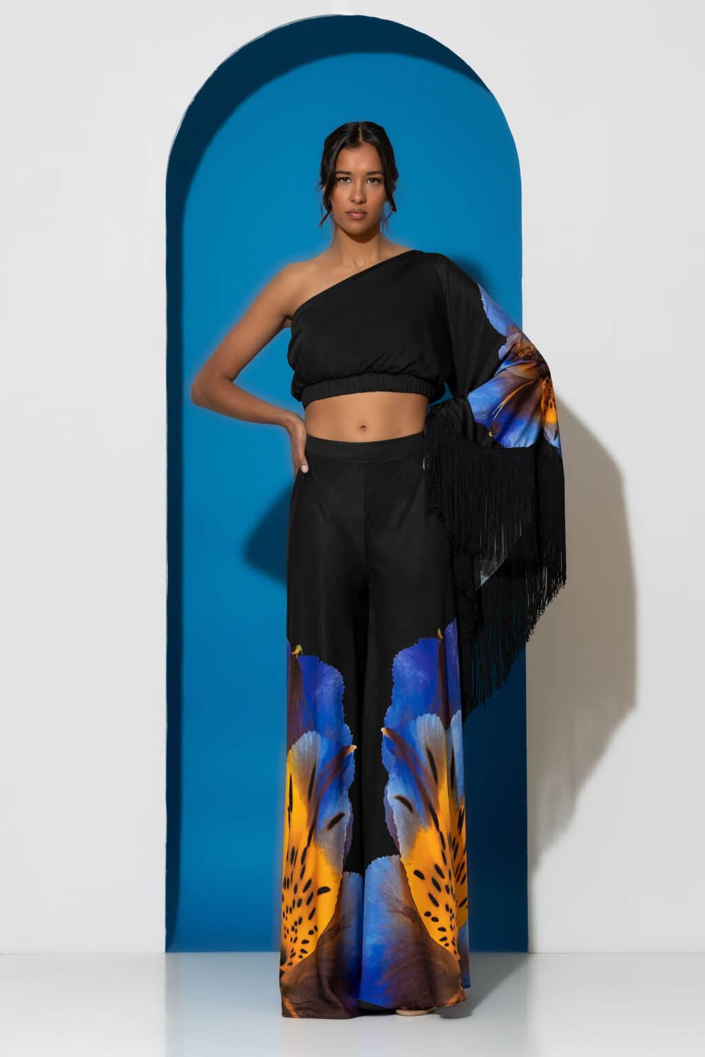 Printed satin wide leg pants