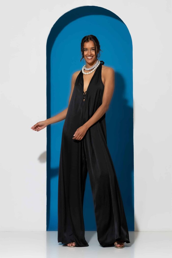 Elegant halterneck satin jumpsuit
