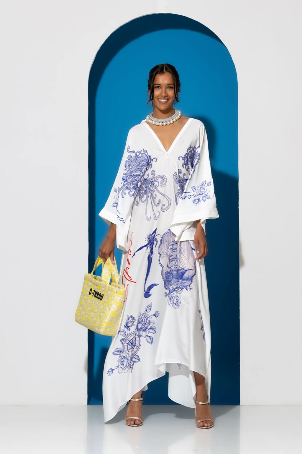 Aiolos maxi satin print kaftan dress