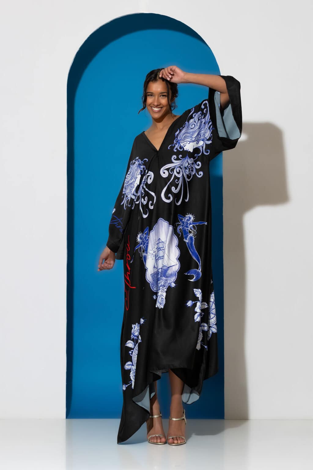 Aiolos maxi satin print kaftan dress